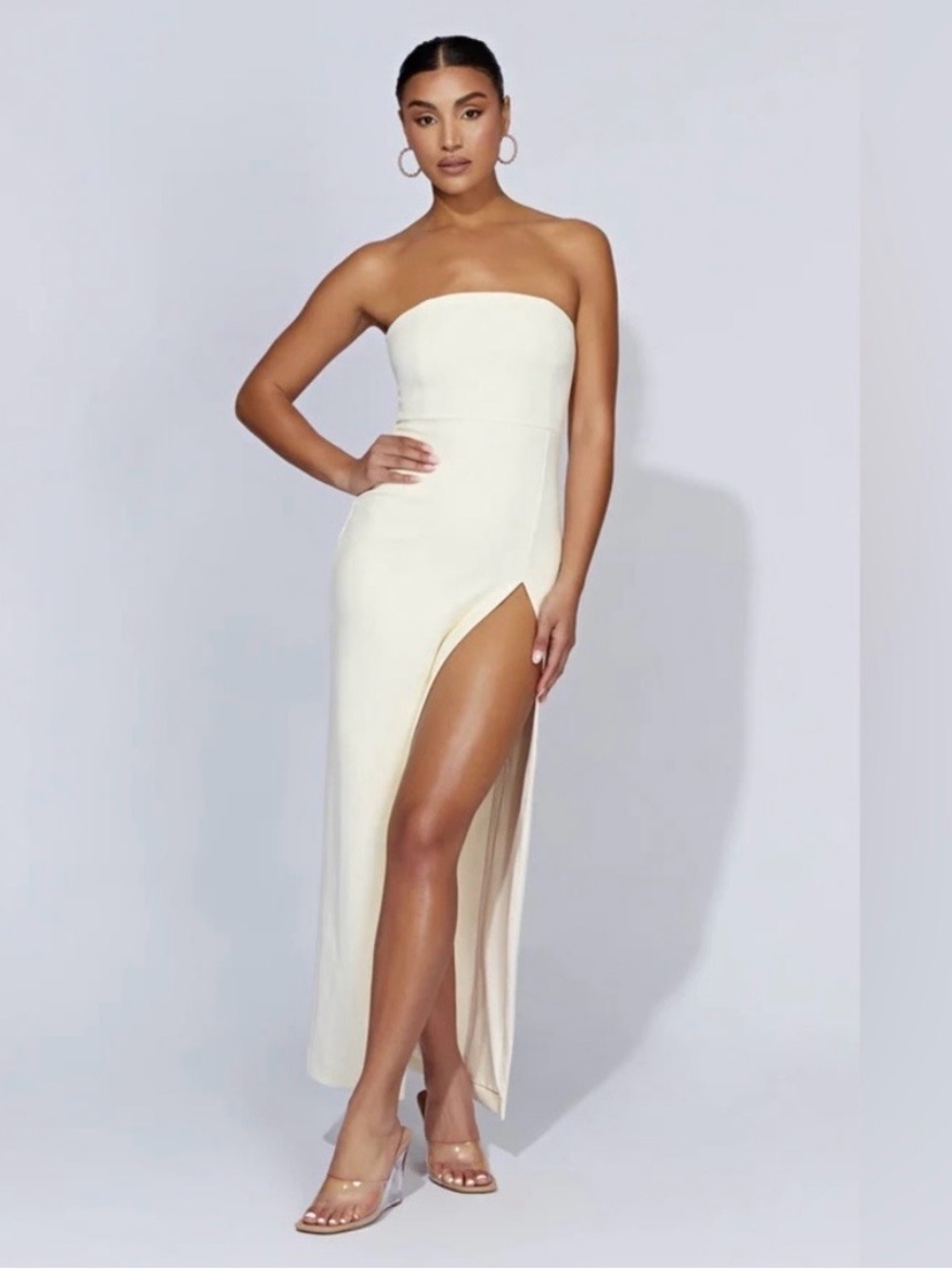 NWT MESHKI Rachel Maxi Split Front Dress Bone Ivory Size S